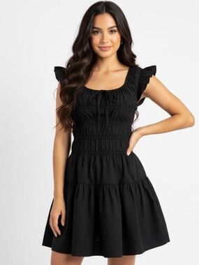Free Assembly Women's Smocked Cotton Mini Dress with Flutter Sleeves BRAND NEW